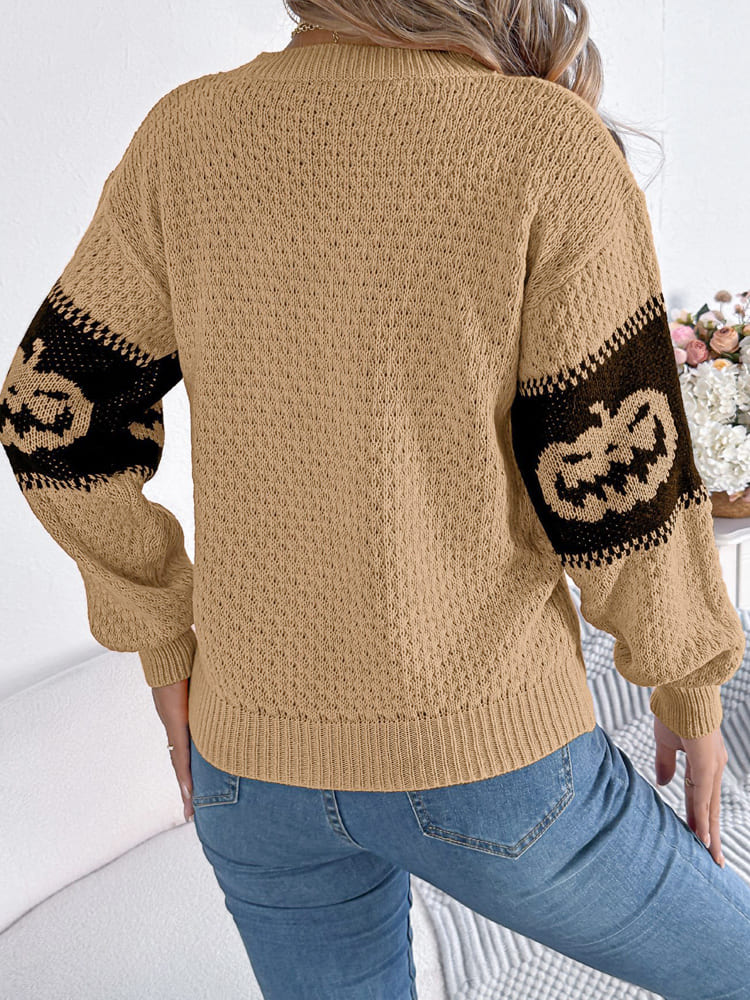 Women's pumpkin colour-block crew jumper — detail
