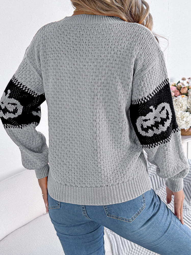 Women's pumpkin colour-block crew jumper — back view