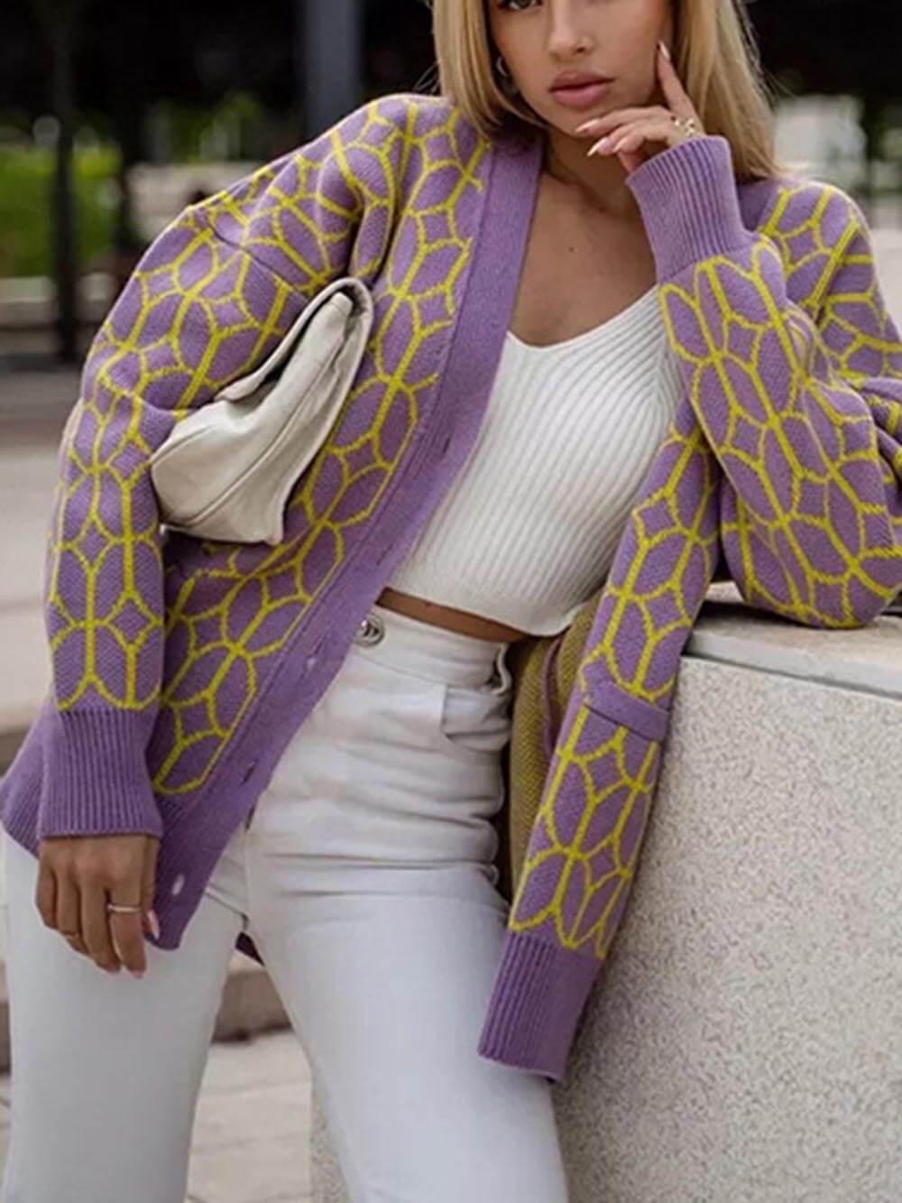 Women's braided V-neck cardigan — alternate angle
