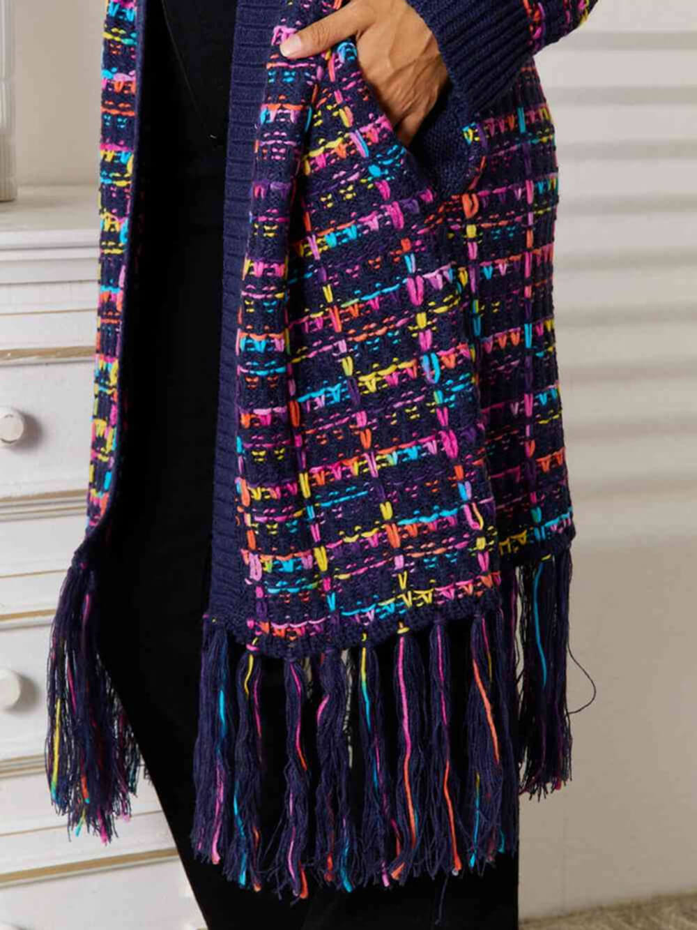 Women's purple longline cardigan — detail view