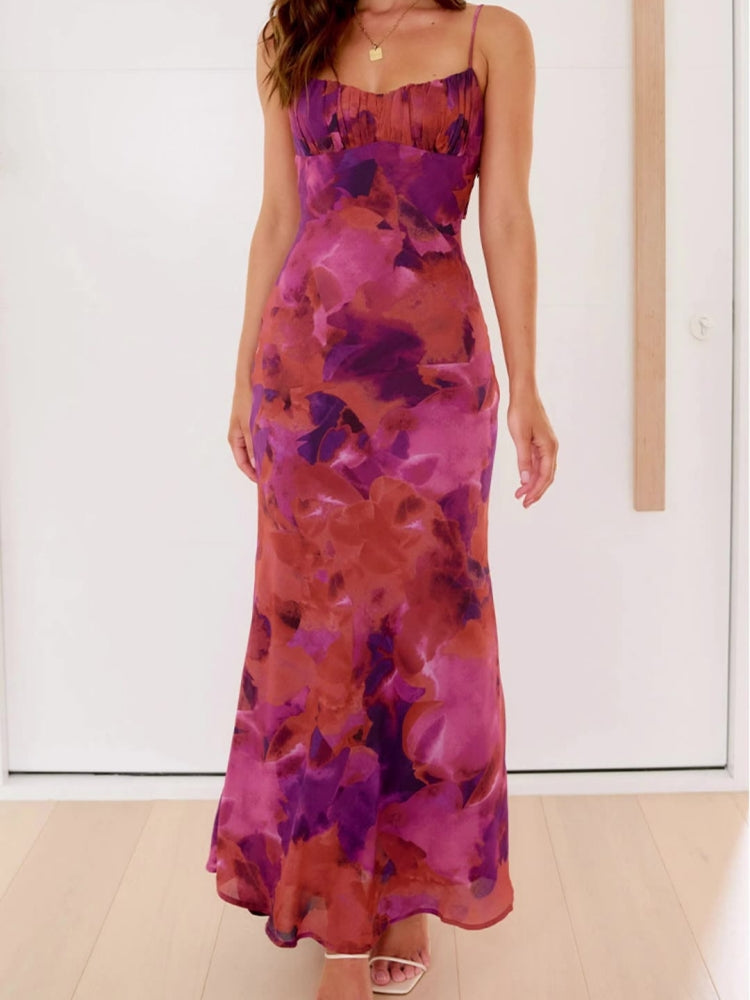 Women's red tie-dye cutout-back maxi dress