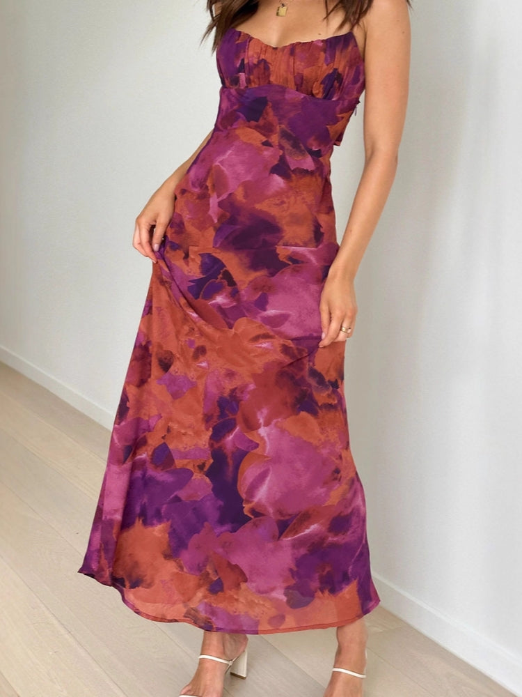 Women's red tie-dye maxi dress — back view