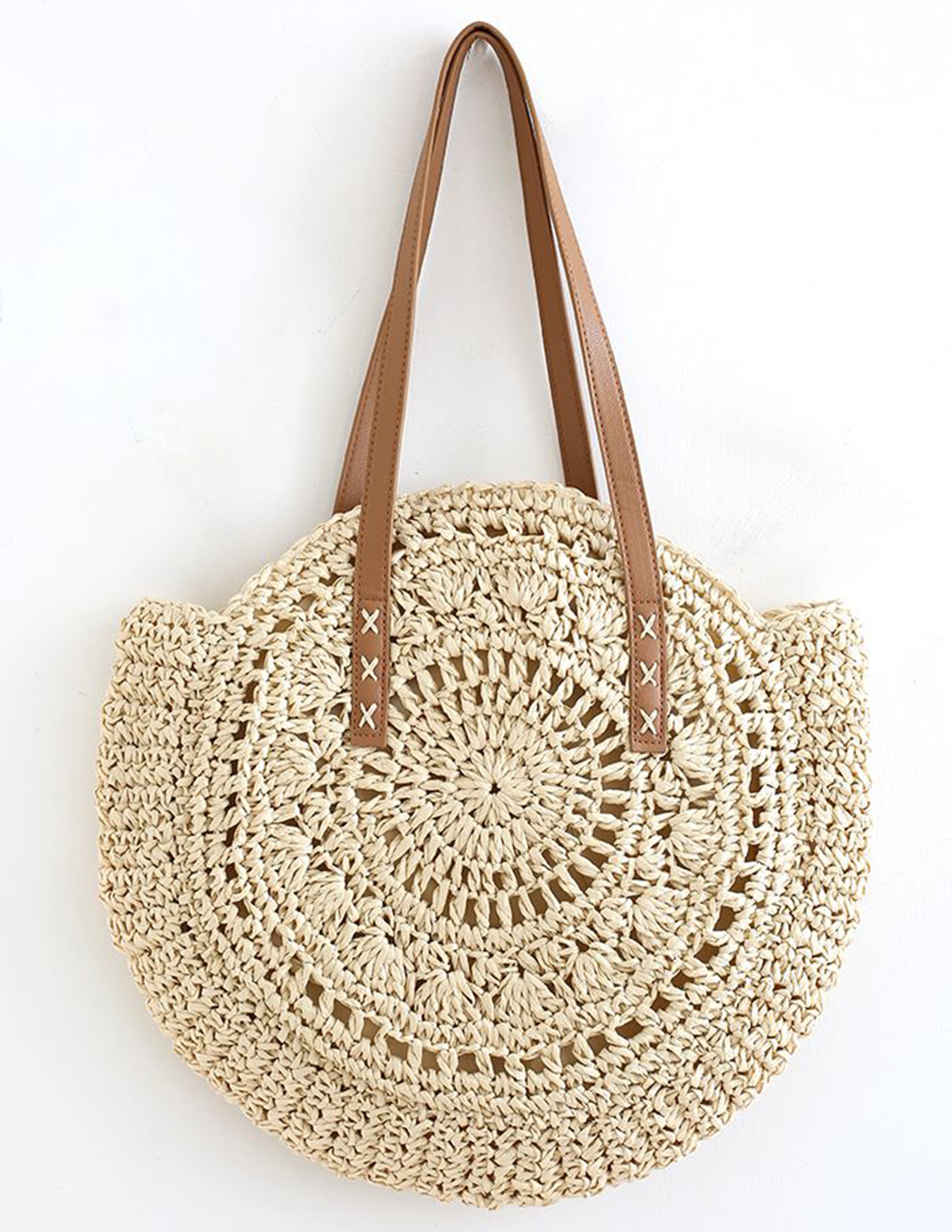 Women's Round Straw Tote Bag