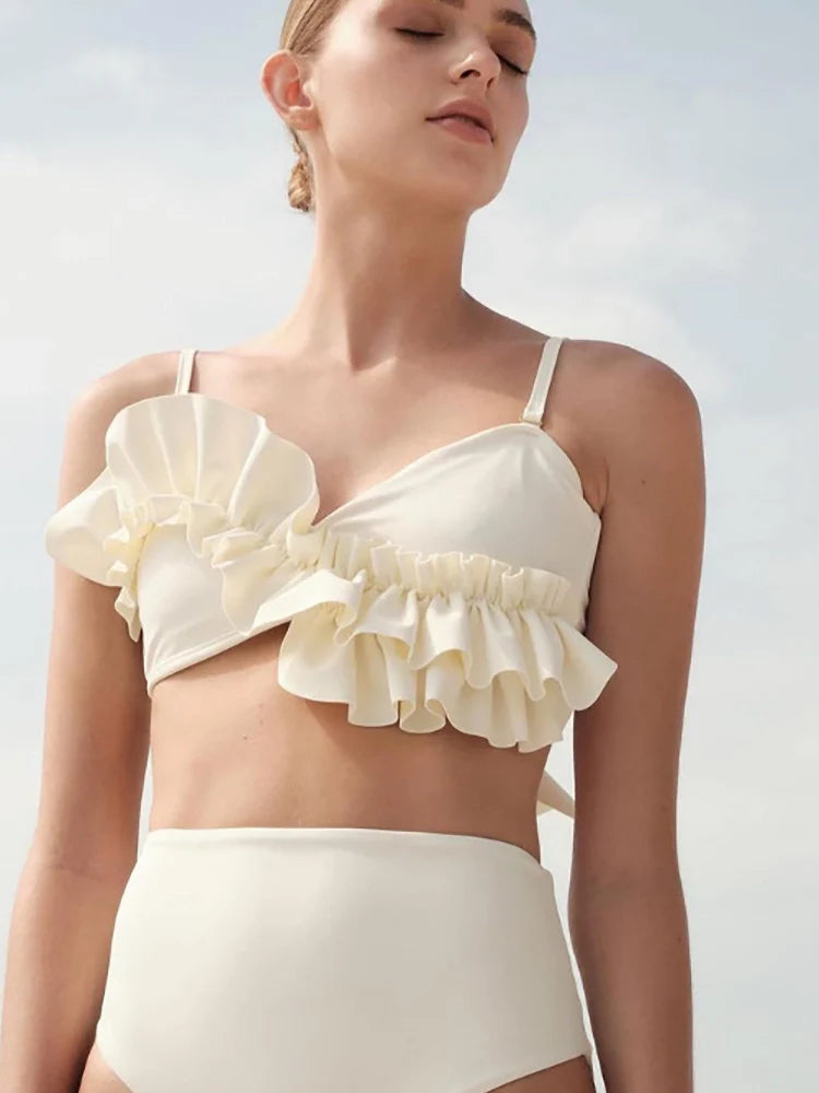 Women's ruffle solid colour bikini — alternate angle