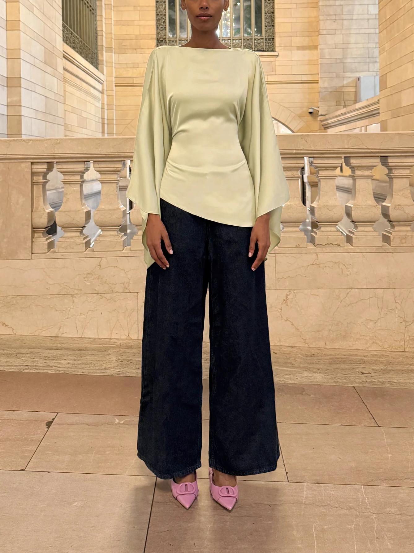 Women's Sage Asymmetrical Tie-Front Top