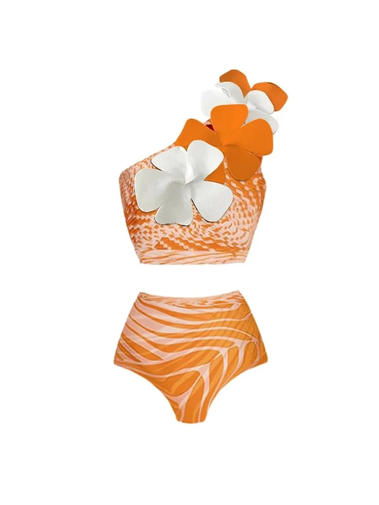 Women's salmon floral print bikini