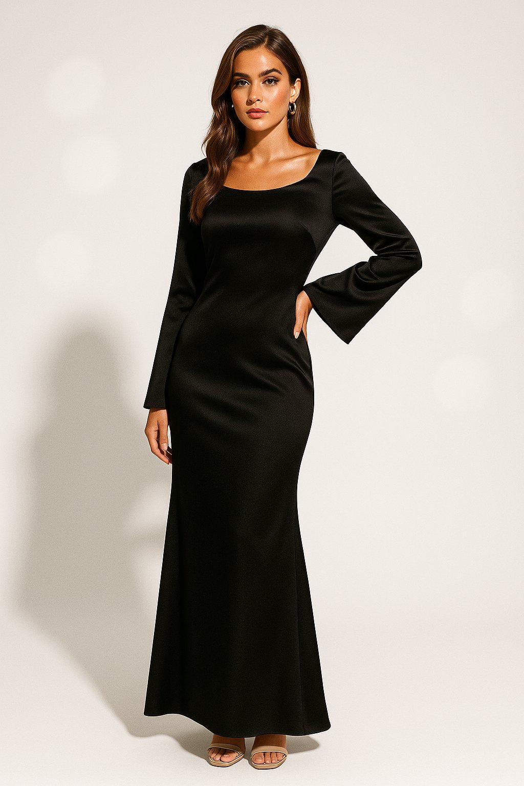 Satin Scoop Neck Fishtail Maxi Dress