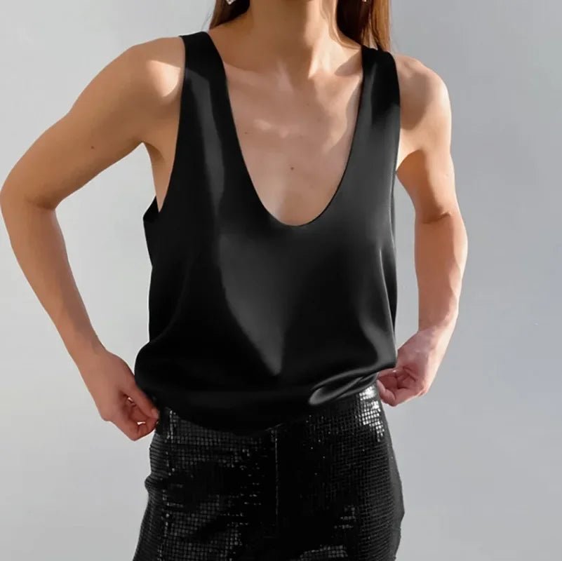 Satin Plunge U-Neck Tank Top