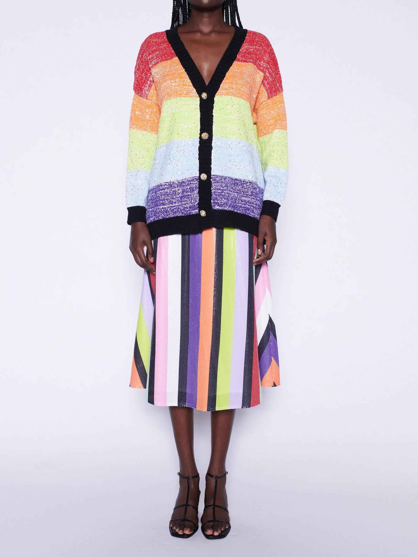 Women's sequin stripe cardigan and skirt set