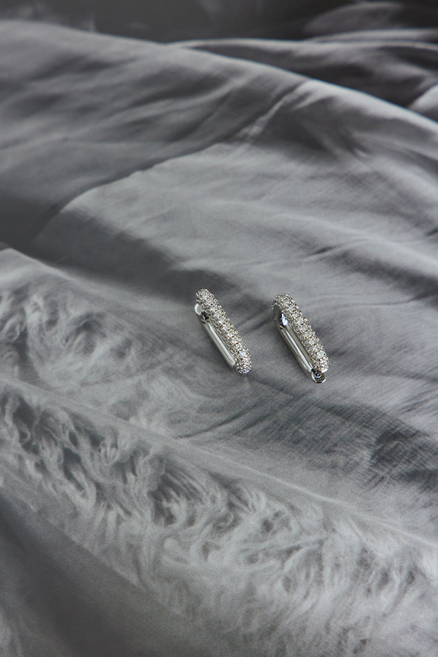 Women's silver diamante rectangle earrings — alternate angle