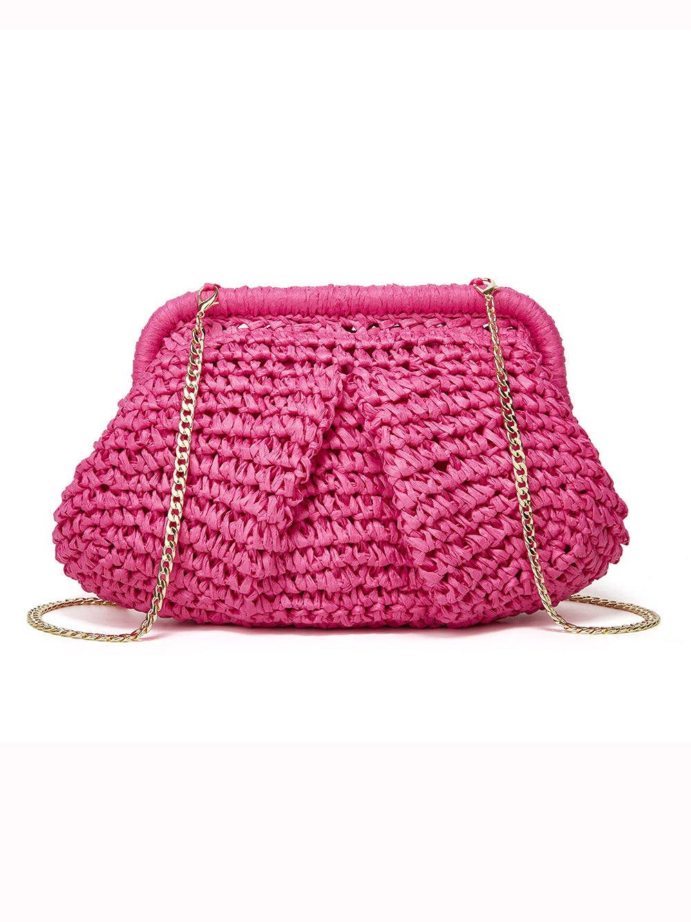 Women's pink straw crossbody clutch, handwoven design