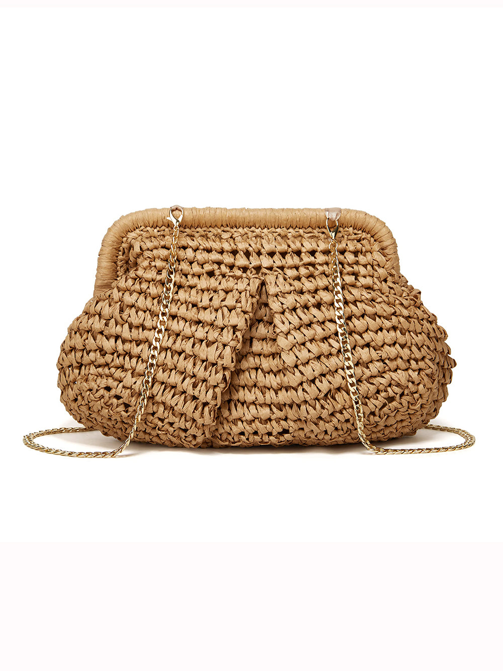 Women's khaki straw crossbody clutch, handwoven design