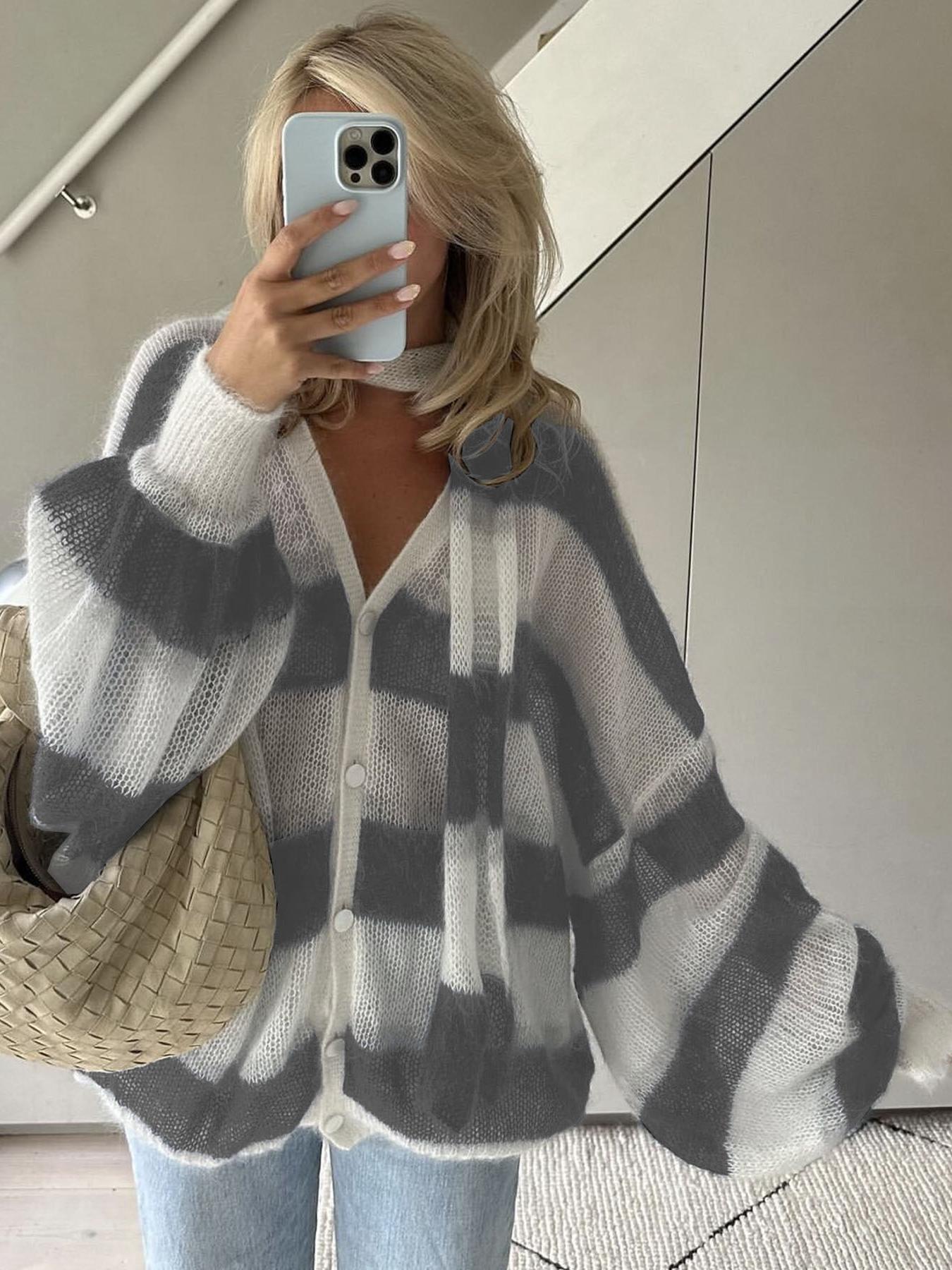 Women's cosy stripe sweater cardigan