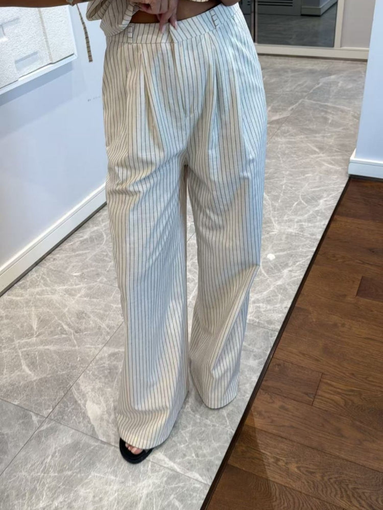 Women's White striped wide leg coord set