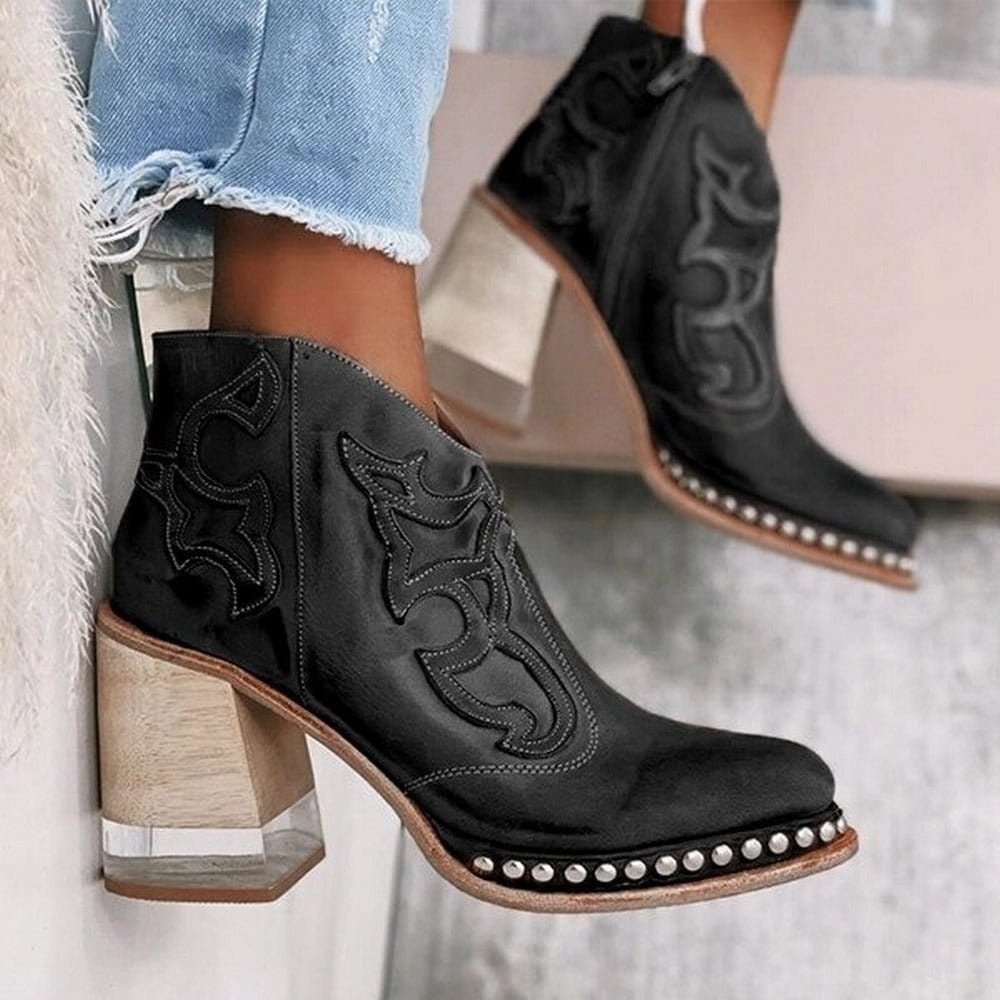 Studded Western Ankle Boots