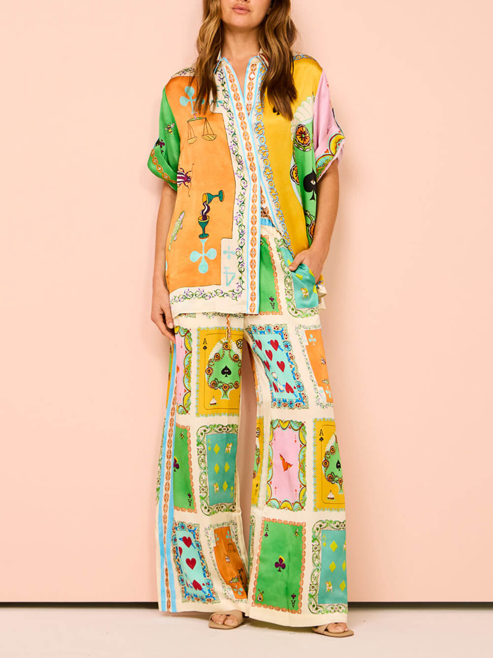 Women's summer print wide-leg trousers