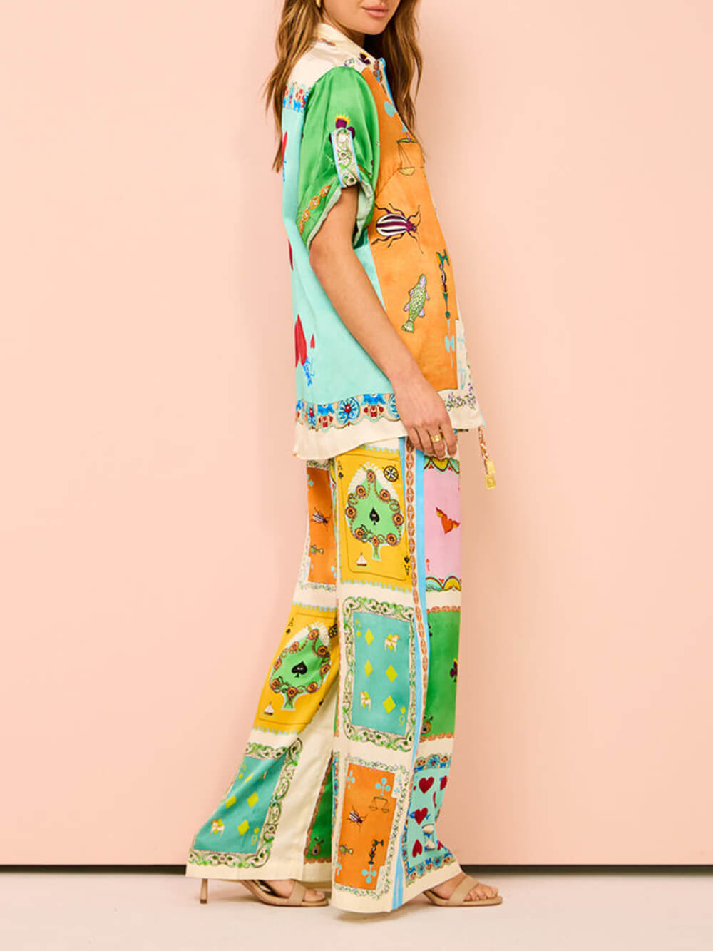 Women's summer print wide-leg trousers — alternate angle