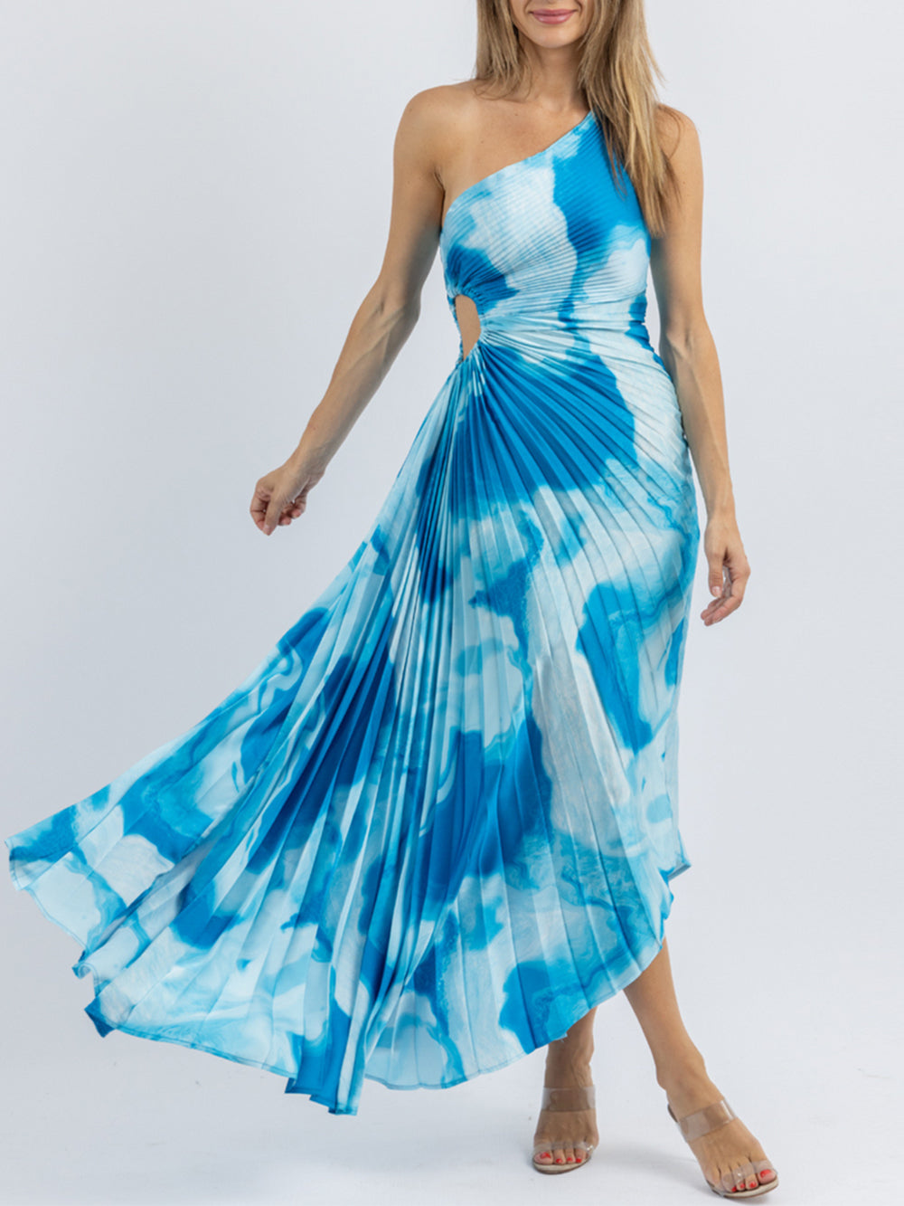 Women's surf blue ruffle-trim floral midi dress