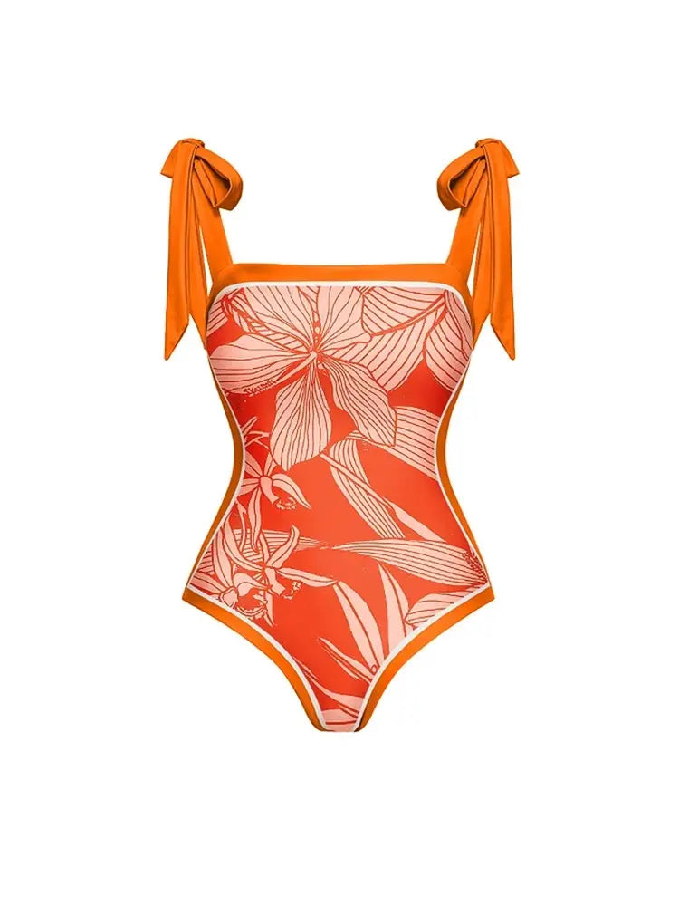 Women's tie-strap print swimsuit and wrap skirt set — alternate angle