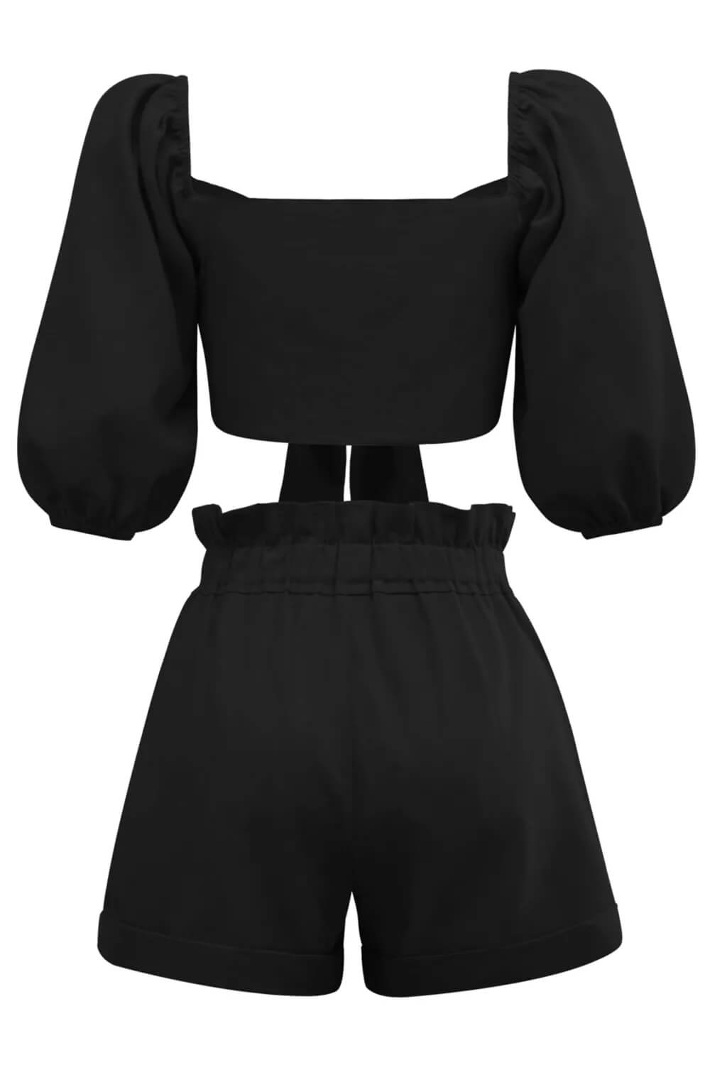 Women's Wrap Front Tie-Waist Puff Sleeve Shorts Set