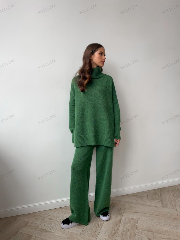 Women's turtleneck split knit loungewear set — alternate angle