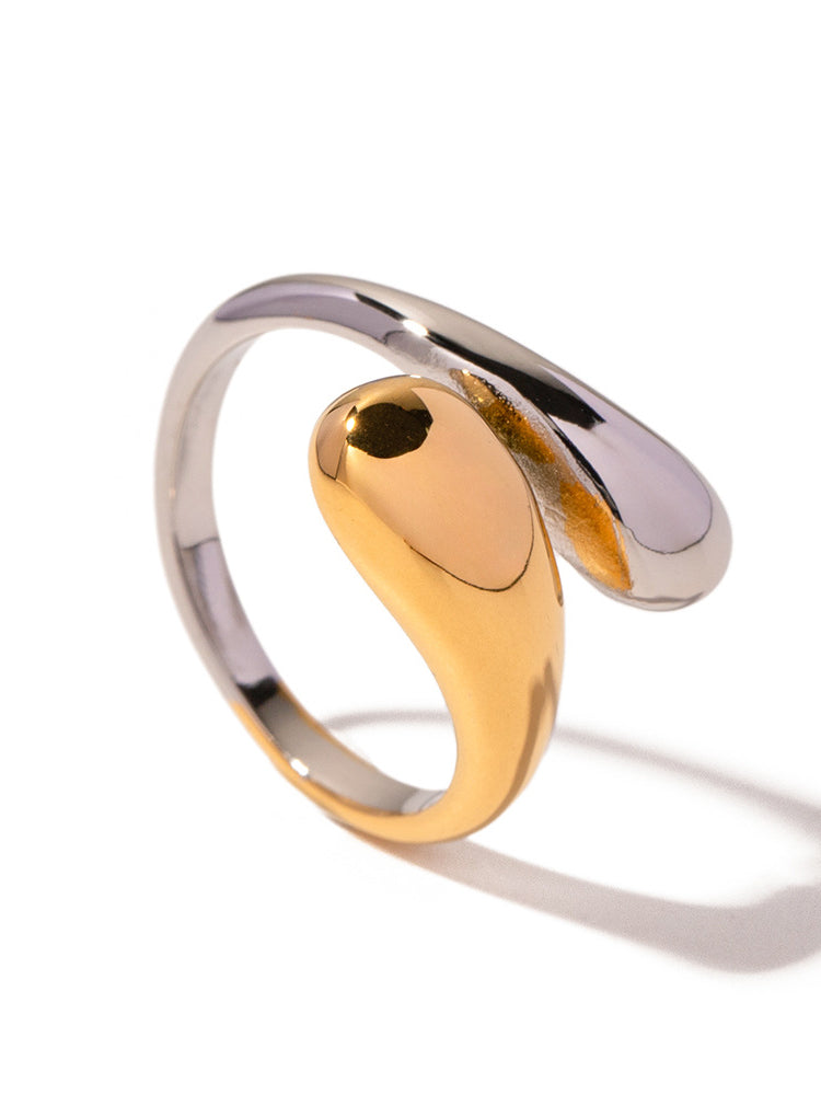 Women's two-tone gold and silver droplet ring — detail view