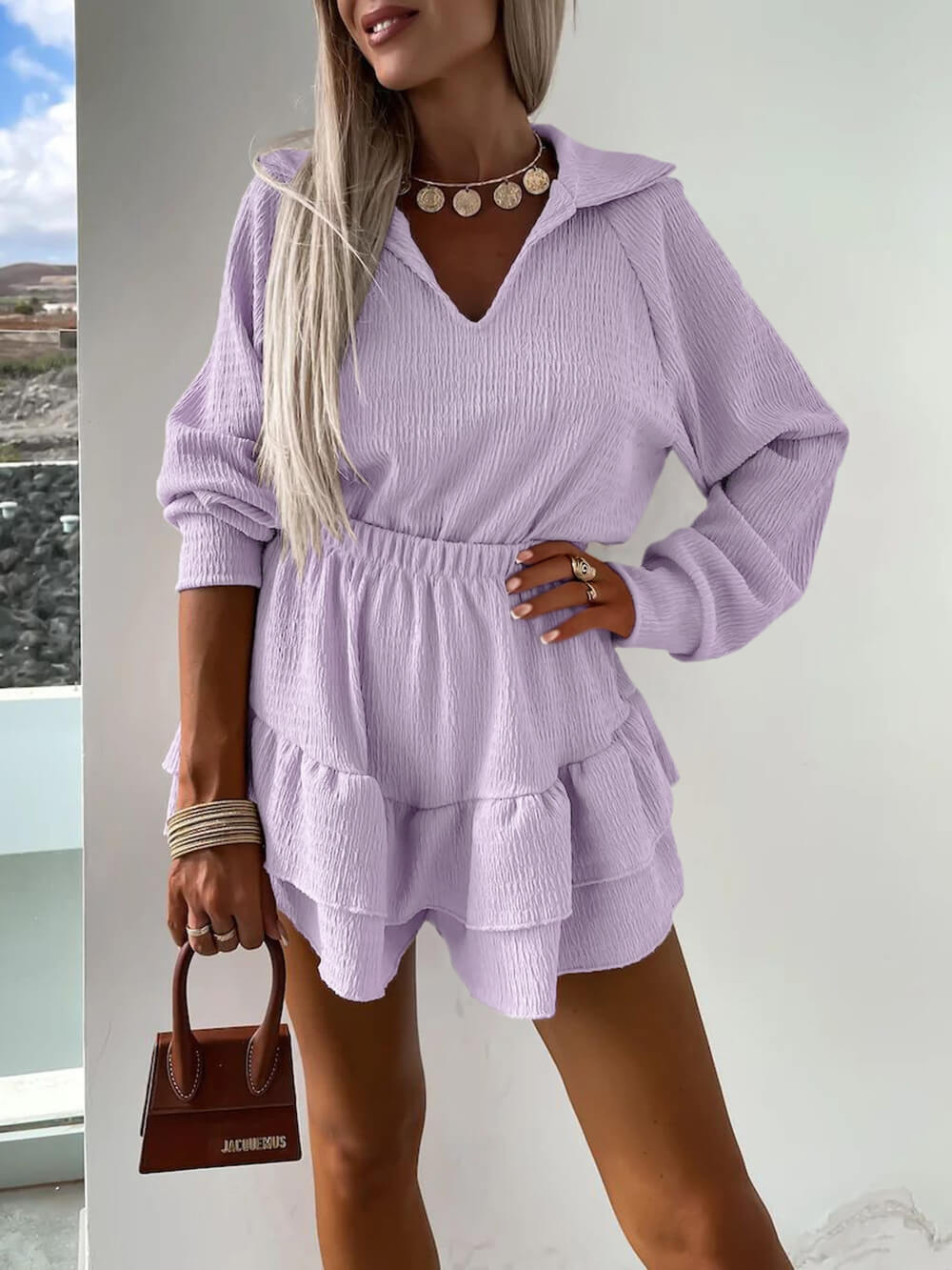 Women's V-neck shirt and flared skort co-ord set