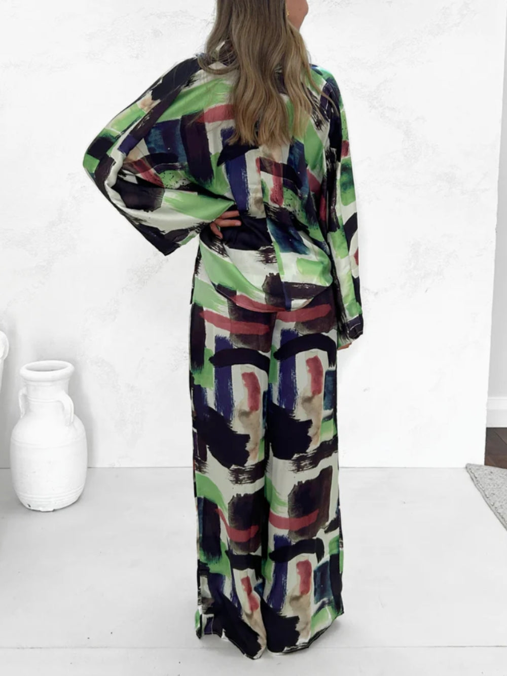 Women's green vacay print elastic waist jumpsuit
