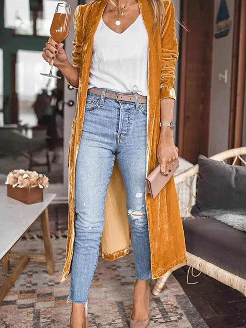 Women's Velvet Longline Cardigan Coat