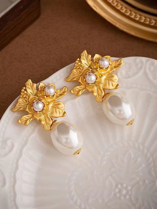Women's Vintage Baroque Pearl Studs — alternate angle