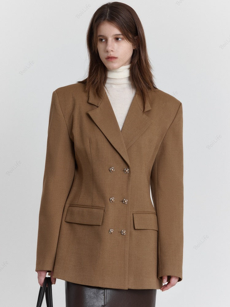Women's waist-cinched wool blazer — alternate angle