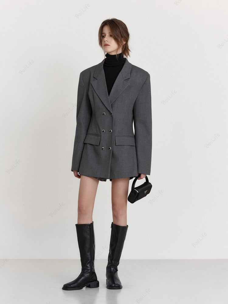 Women's waist-cinched wool blazer — alternate angle