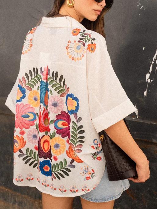 Women's White Floral Print Shirt