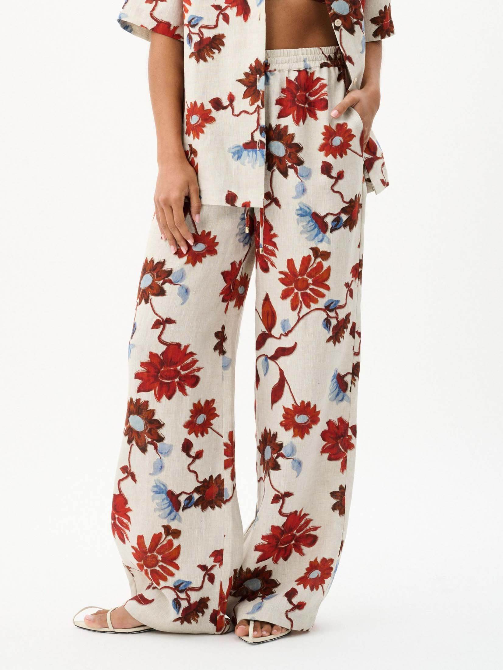 Women's White Floral Lace-Up Wide-Leg Trousers — styled look