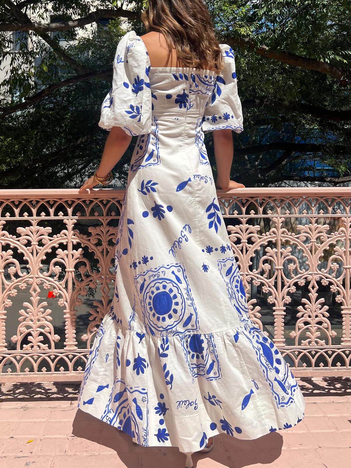 Women's White Puff Sleeve Midi Dress — alternate angle