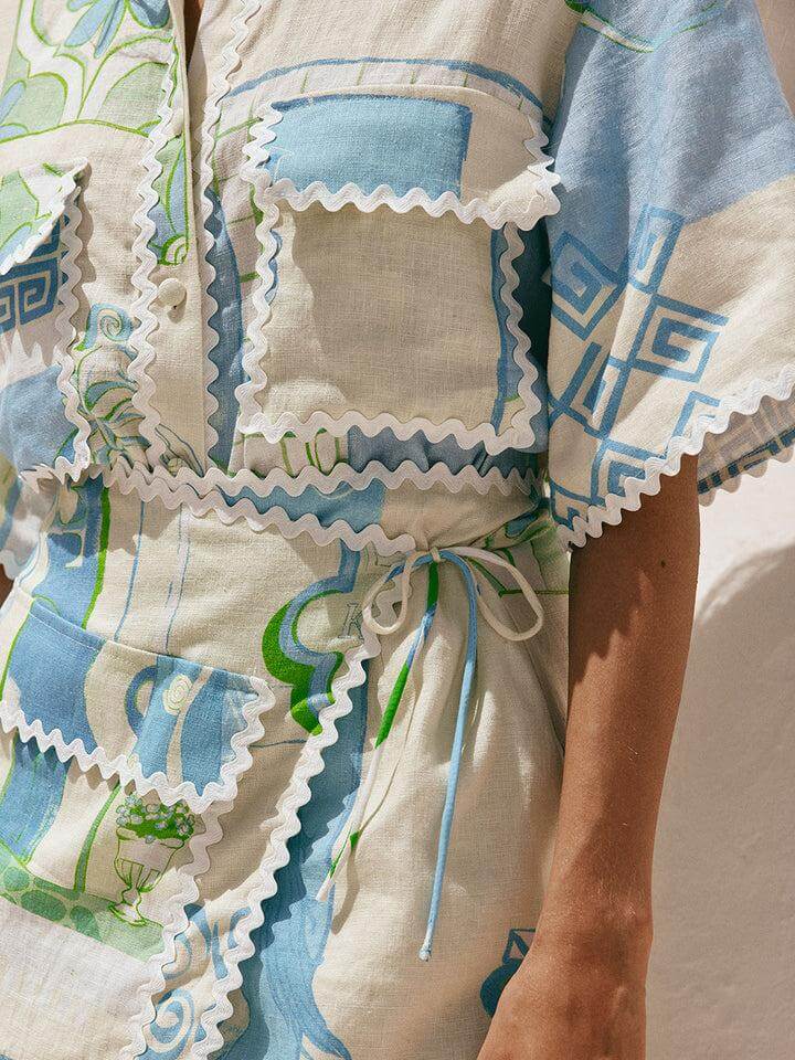 Women's white wave print maxi skirt set — styled look