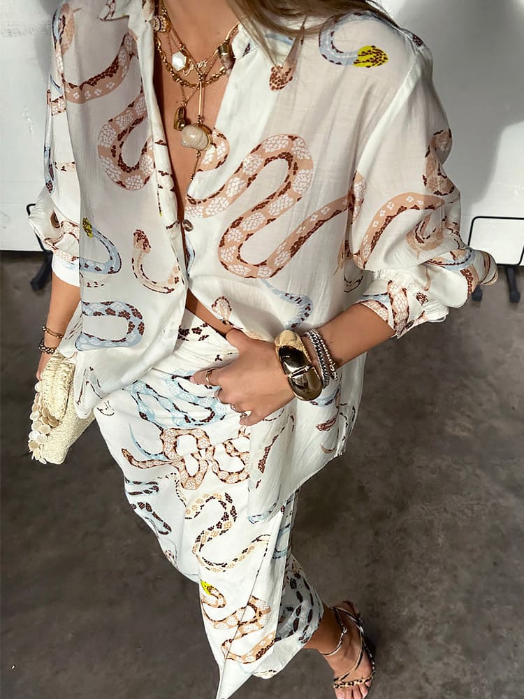Women's White Wrap Waist Blouse and Skirt Set — alternate angle