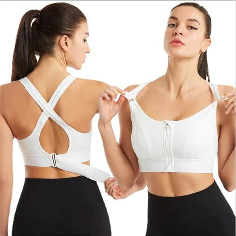 Women's wireless zip-front sports bra