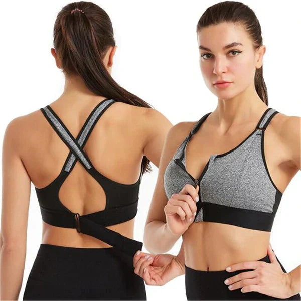 Women's wireless zip-front sports bra