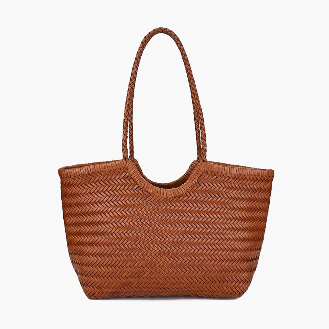 Woven Vegan Leather Tote Bag — women's tote bag, view 3 by Emyri