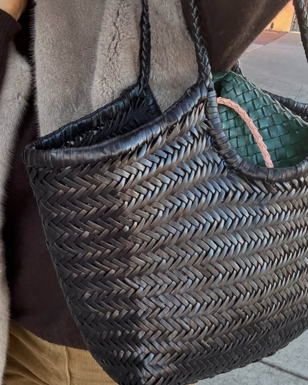 Woven Vegan Leather Tote Bag — women's tote bag, view 6 by Emyri