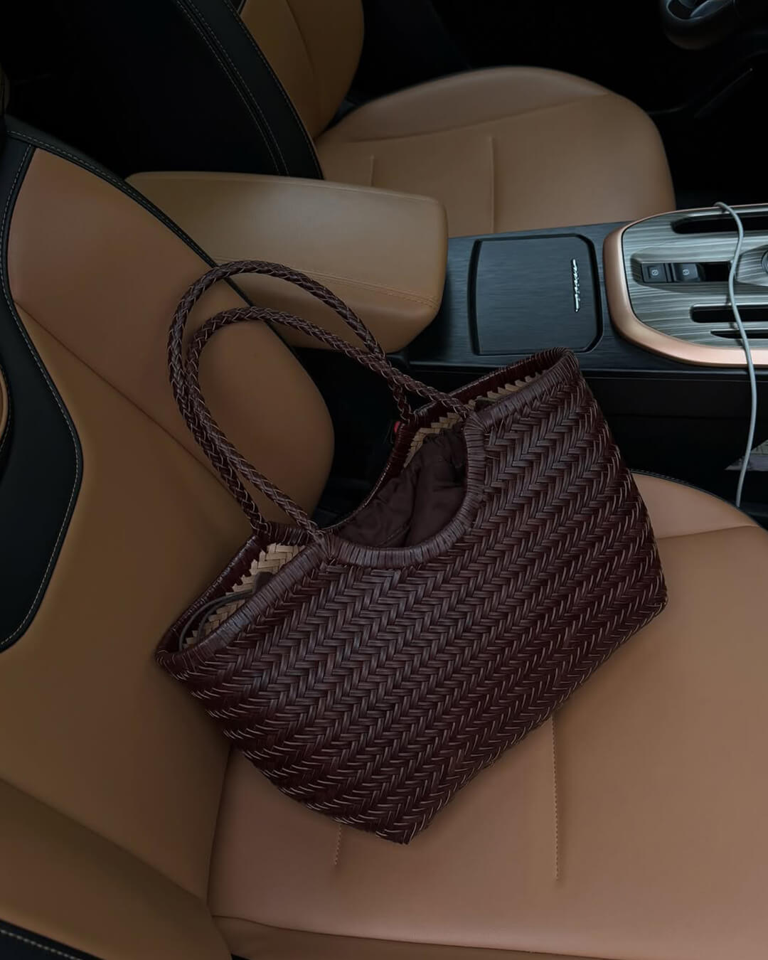 Woven Vegan Leather Tote Bag — women's tote bag, view 7 by Emyri