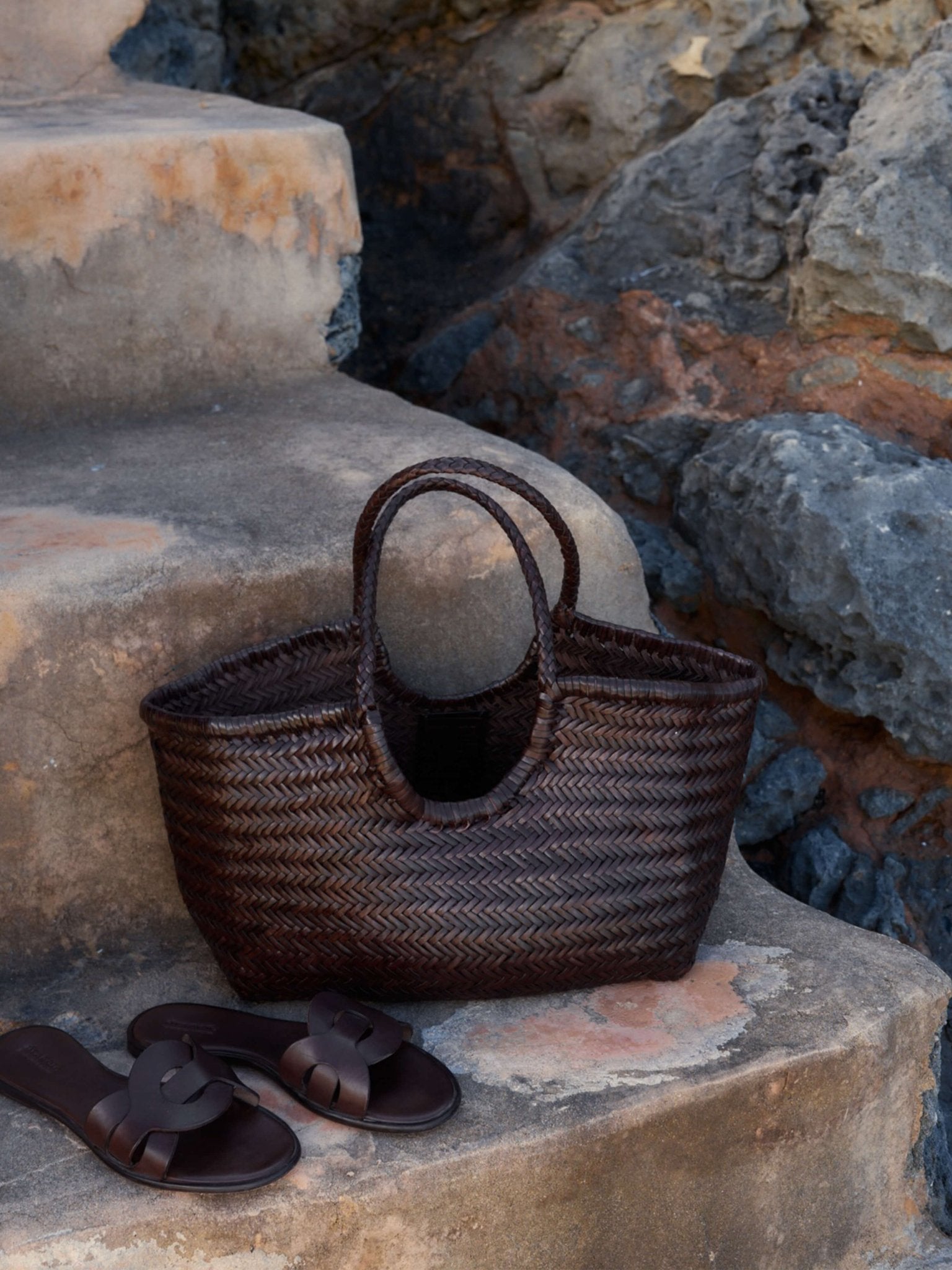 Woven Vegan Leather Tote Bag — women's tote bag, view 9 by Emyri