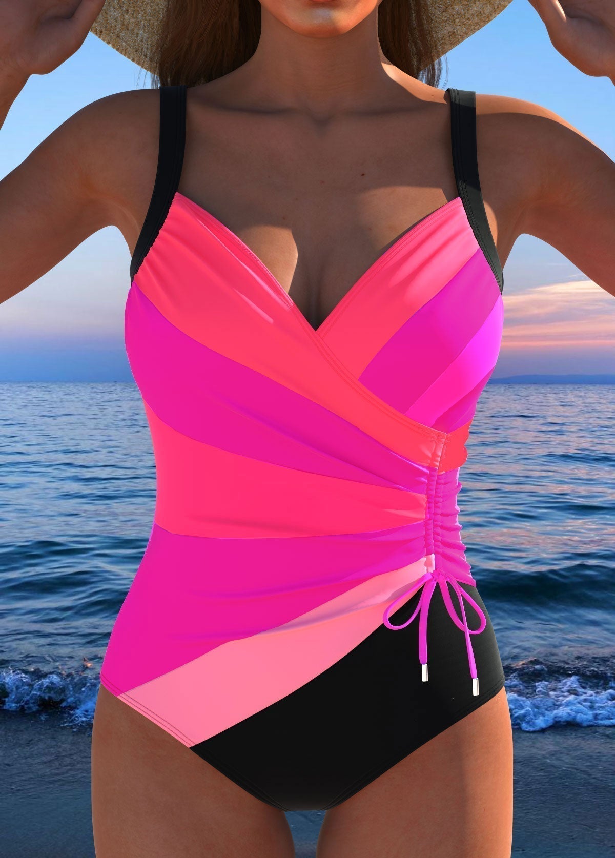Wrap Front Ruched One-Piece Swimsuit — women's swimsuit, view 4 by Emyri