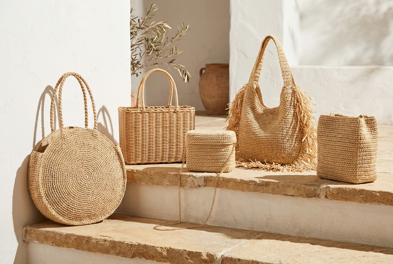 Woven straw bags lineup — summer 2026 it accessory