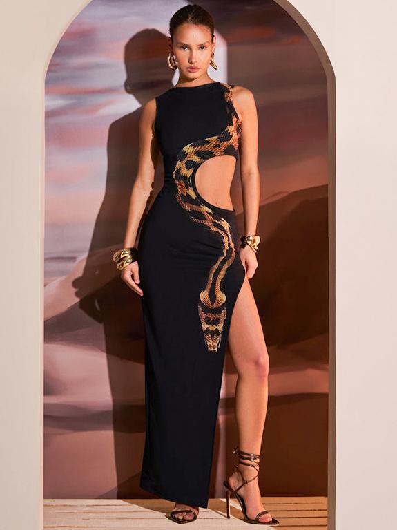 Cutout Bodycon Slit Maxi Dress