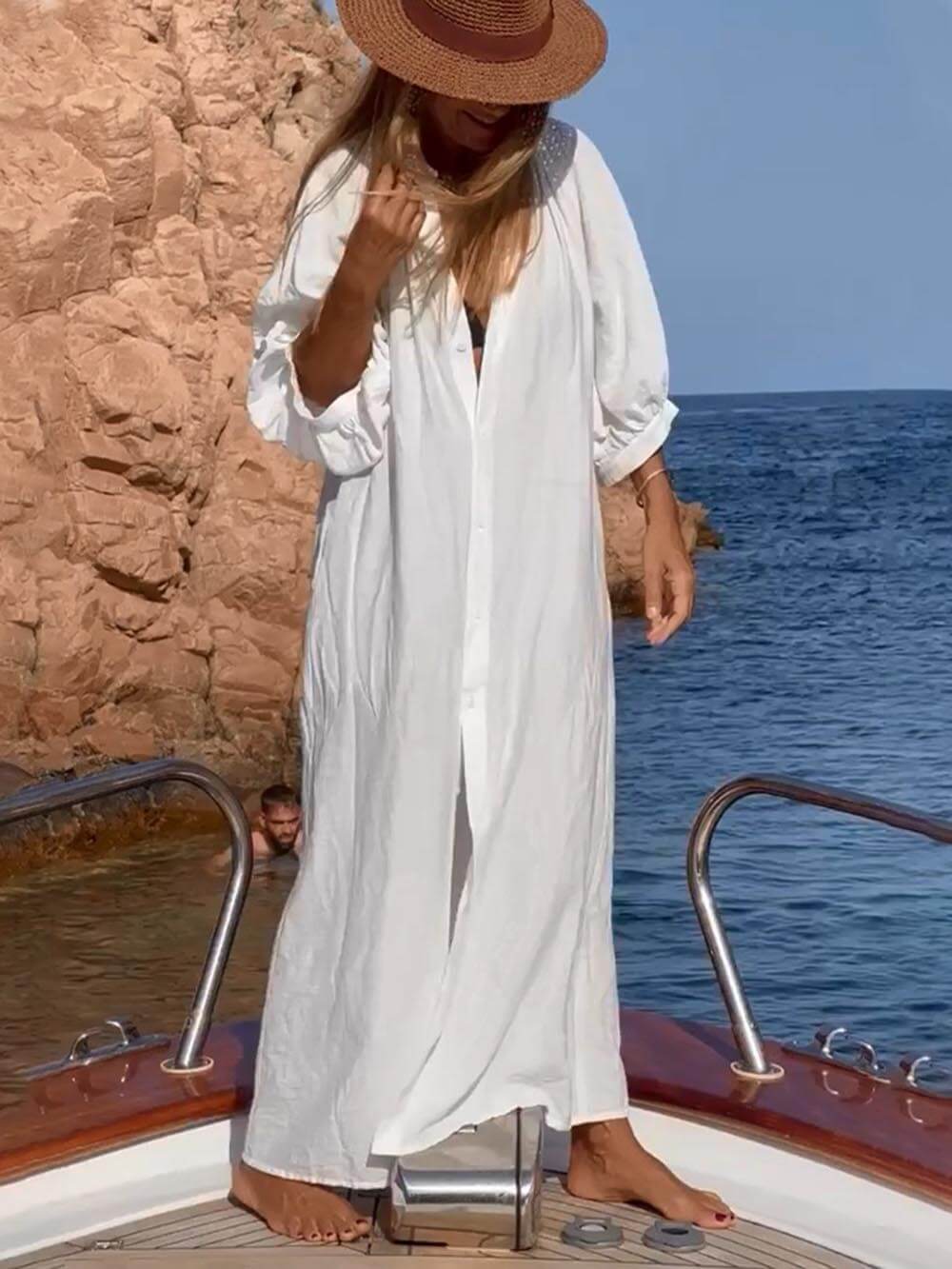 Balloon Sleeve Shirt Maxi Dress