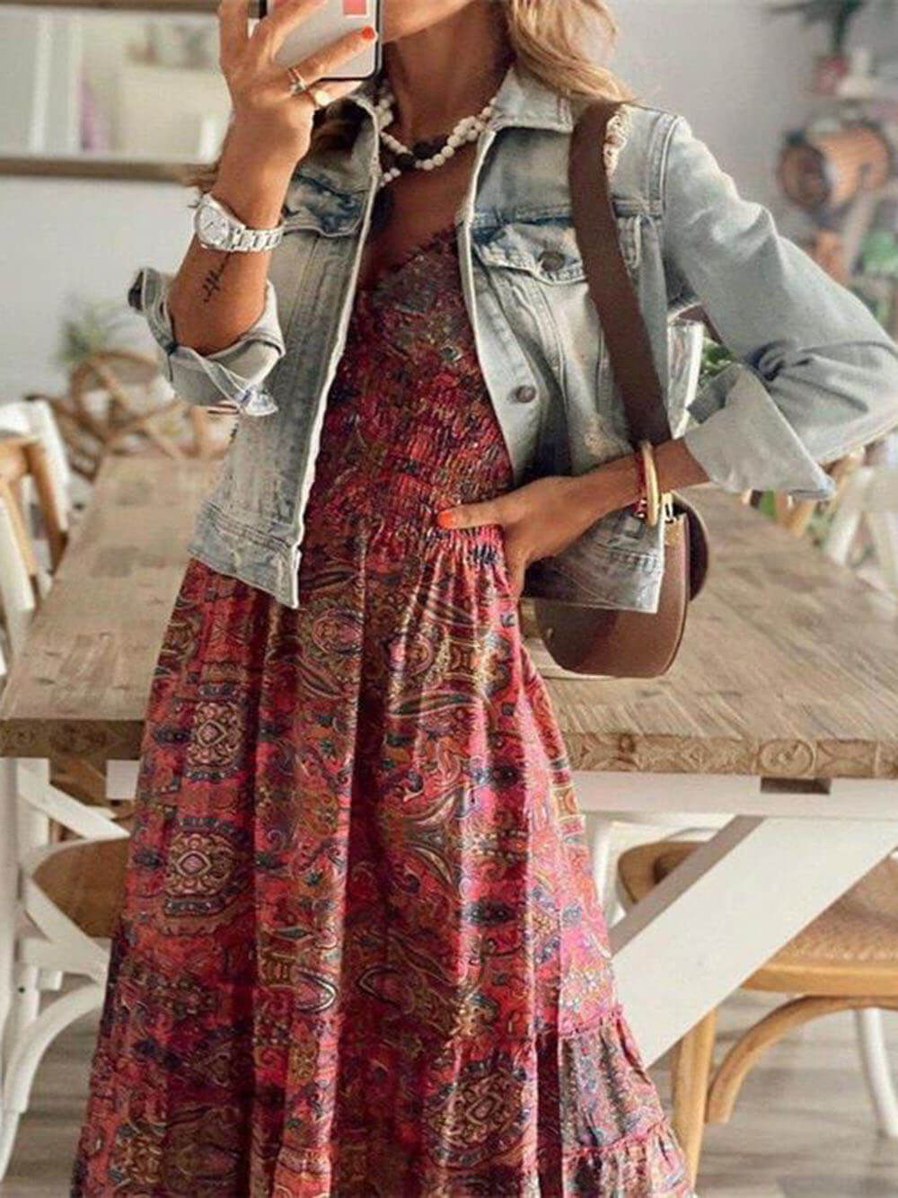 Floral Print Waisted Maxi Dress