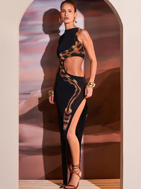Cutout Bodycon Slit Maxi Dress