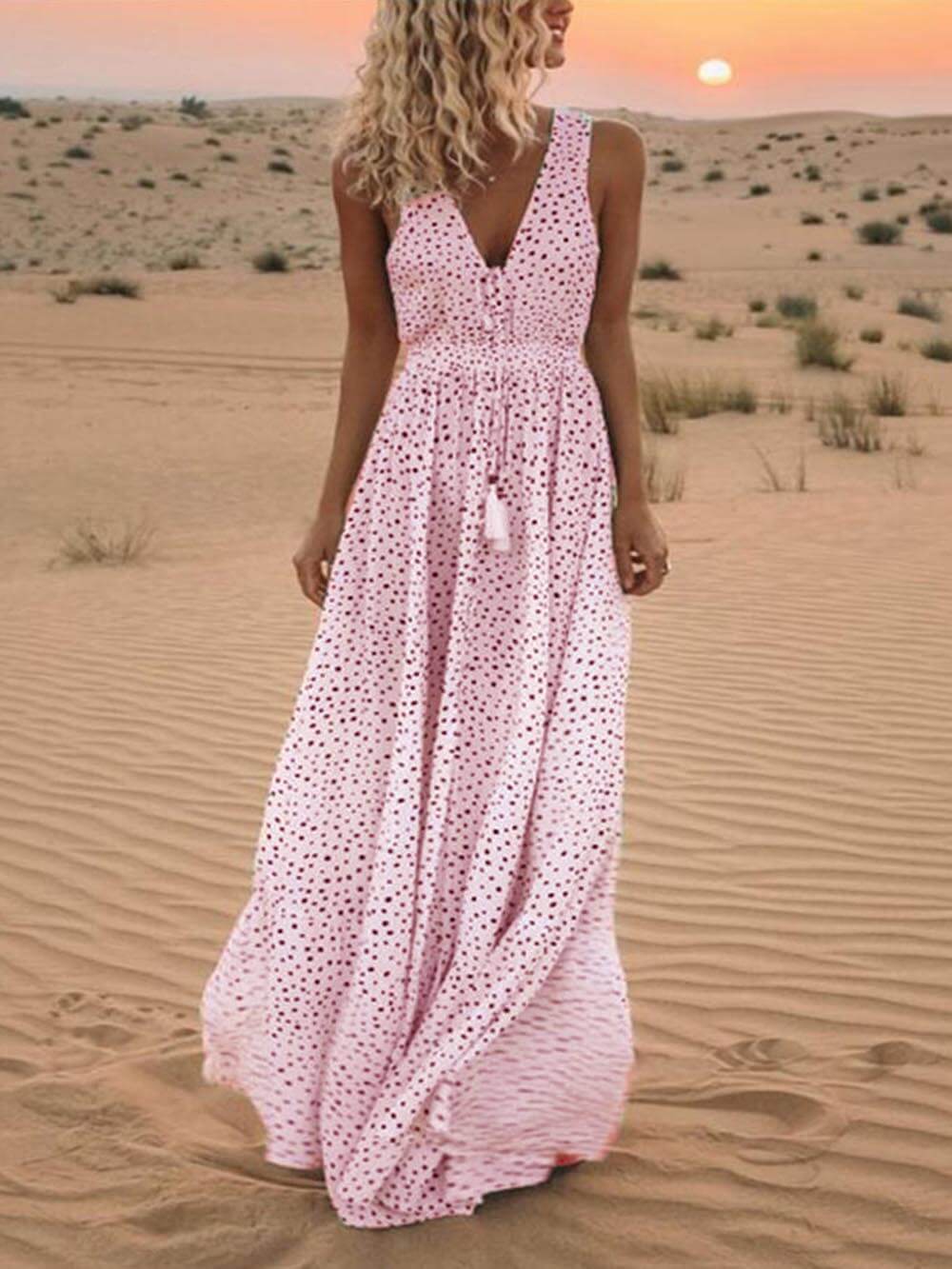 Polka-Dot Sleeveless Maxi Dress